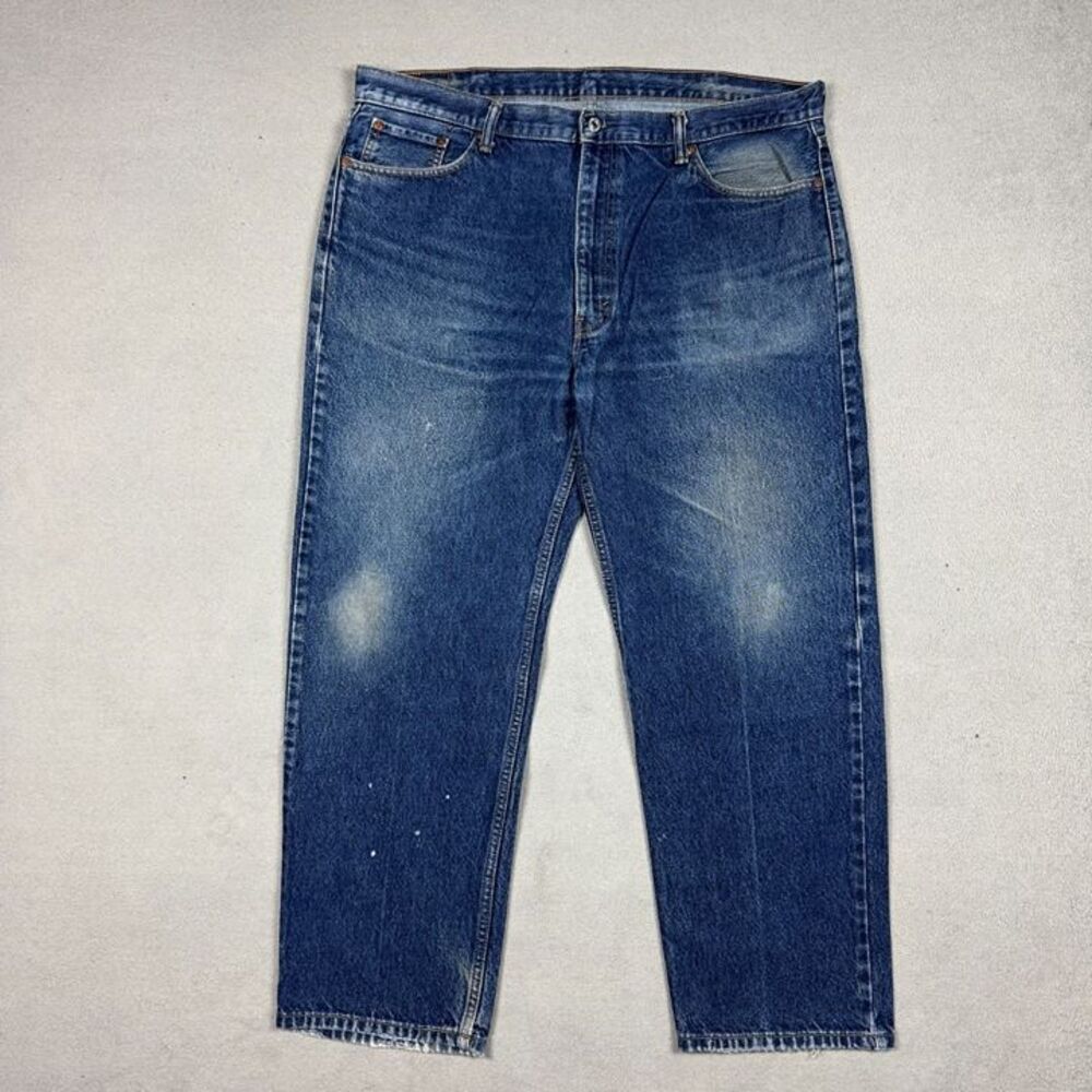 Levi's 550 Jeans 42x30 Mens Fade Relaxed Fit Navy Blue 90s Vintage Leather Patch